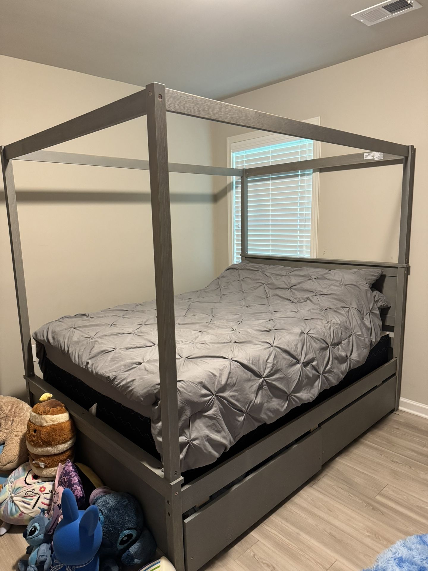Full Size Canopy Bed Frame + Mattress + Box Spring (must be able to disassemble upon pickup)