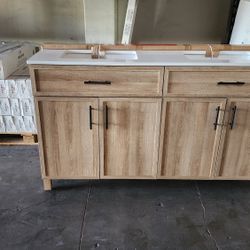 Vanity Bathroom 60" White Quartz Top 