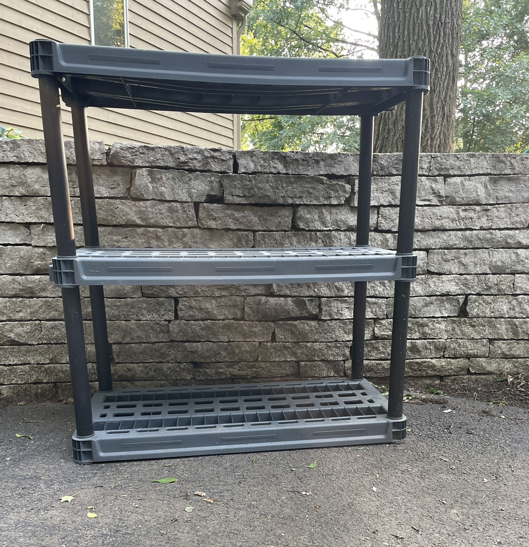 Storage Rack 3 Shelf Plano Gray Plastic 36x18x29”