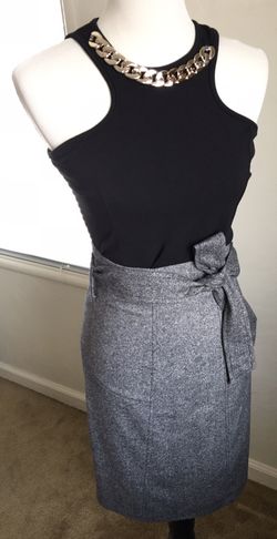 Mesh Grey Wool Pencil Skirt