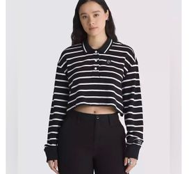 DISNEY X VANS BAD APPLE LONG SLEEVE CROP RUGBY POLO SHIRT SIZE LARGE
