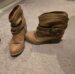 Tan Ankle Boots with Chain Buckle Detail