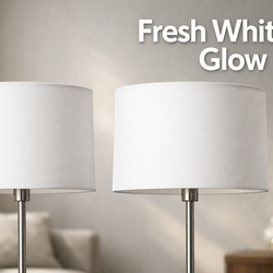 NEW IN PLASTIC - Pair of White Drum Lampshades (Set of 2)