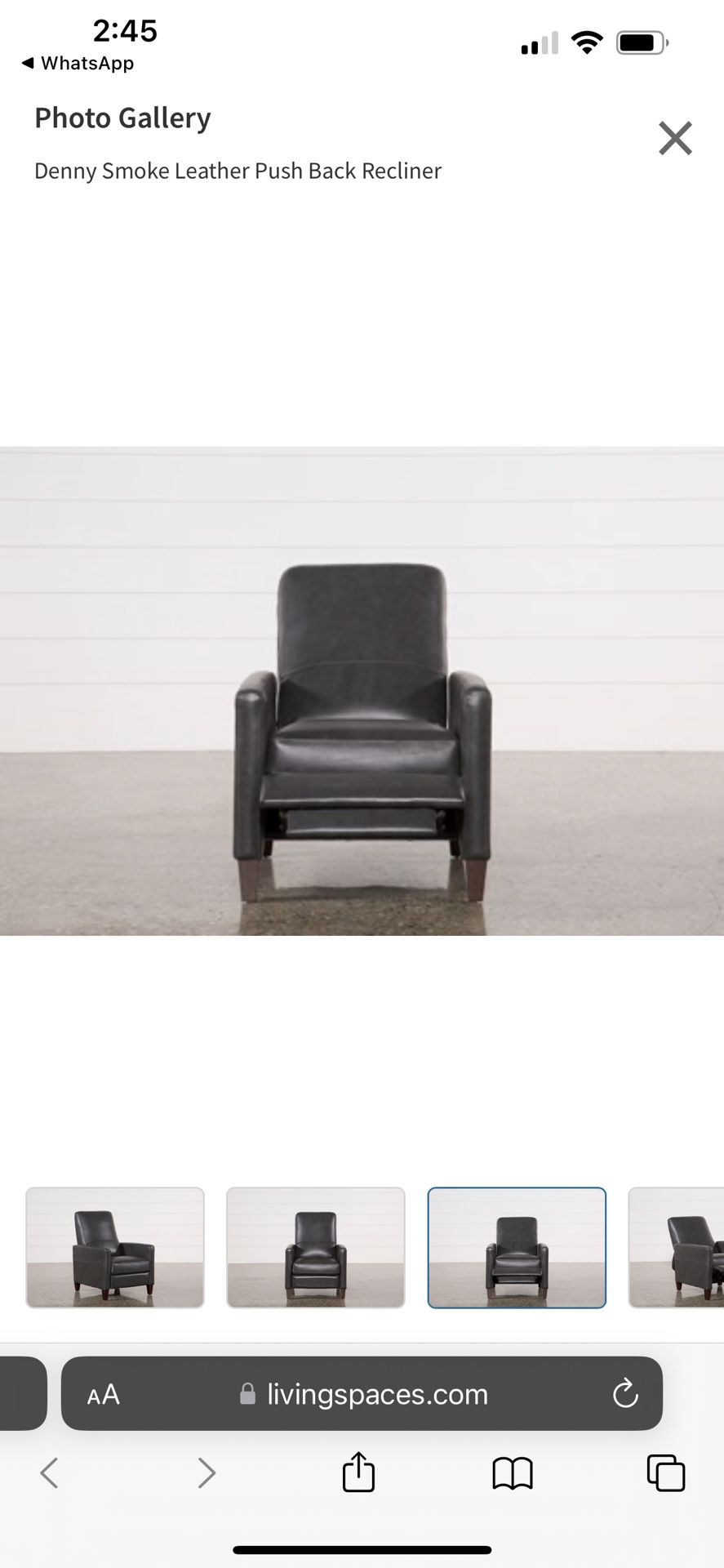 Denny Smoke Leather Push Back Recliner