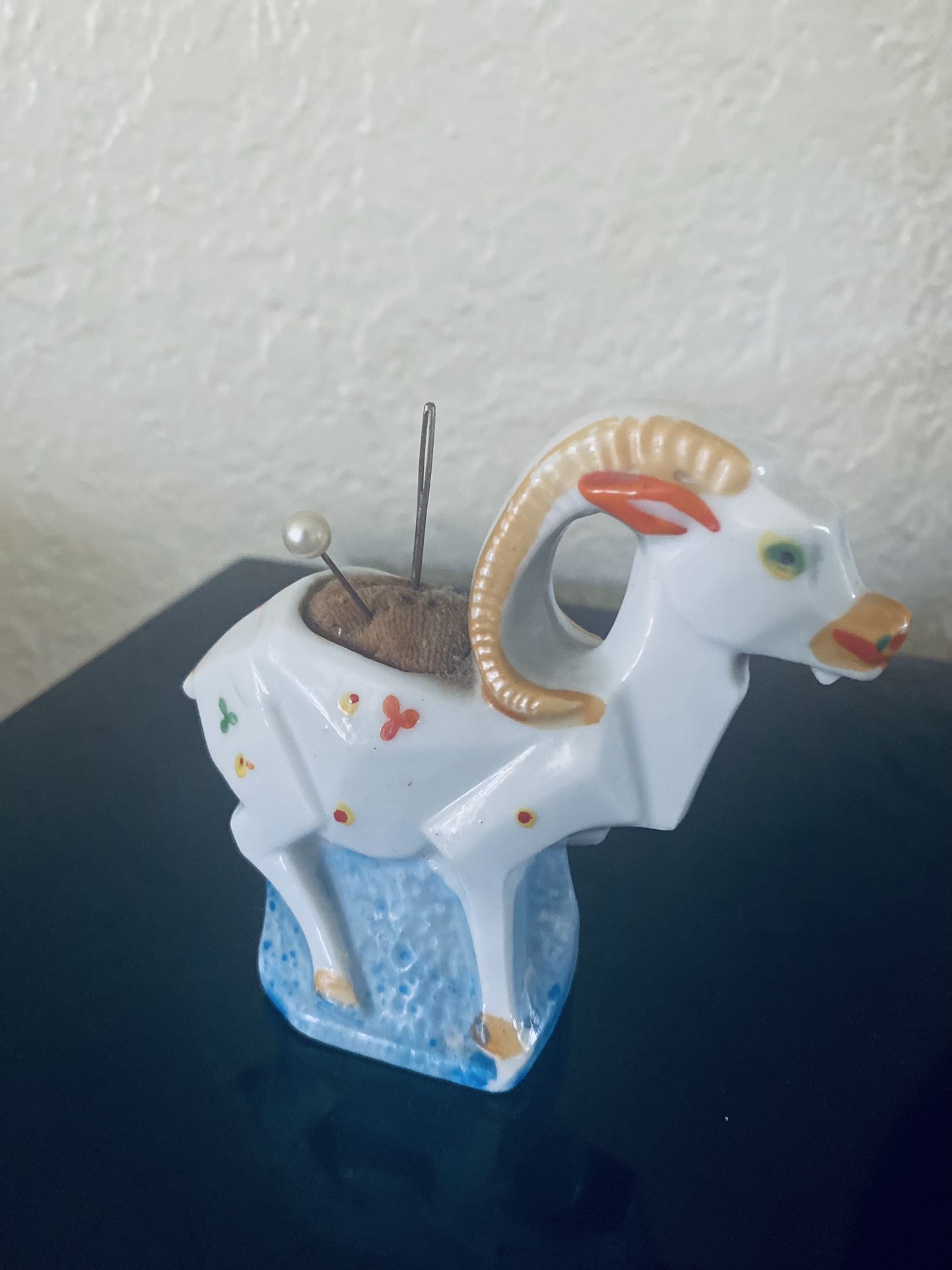 Pin Cushion, Vintage Ceramic, Goat, Ram, Animal