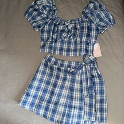 Two Piece Blue Plaid Set
