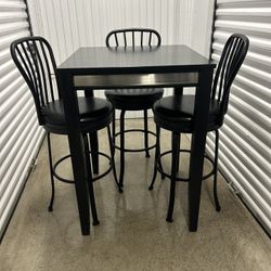 Black Counter-Height Dining Table with 3 Matching Bar Stools – Modern / Industrial Style