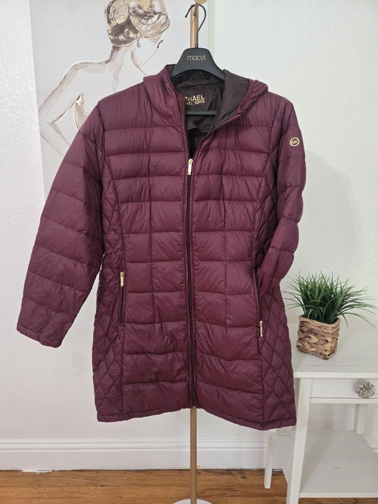 Michael Kors Packable Down Fill Women's Deep Burgundy Puffer Coats Size XXL