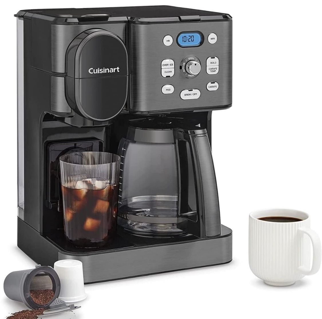 Cuisinart Coffee Maker, 12-Cup Glass Carafe, Automatic Hot & Iced Coffee Maker, Single Server Brewer, Stainless Steel, SS-16