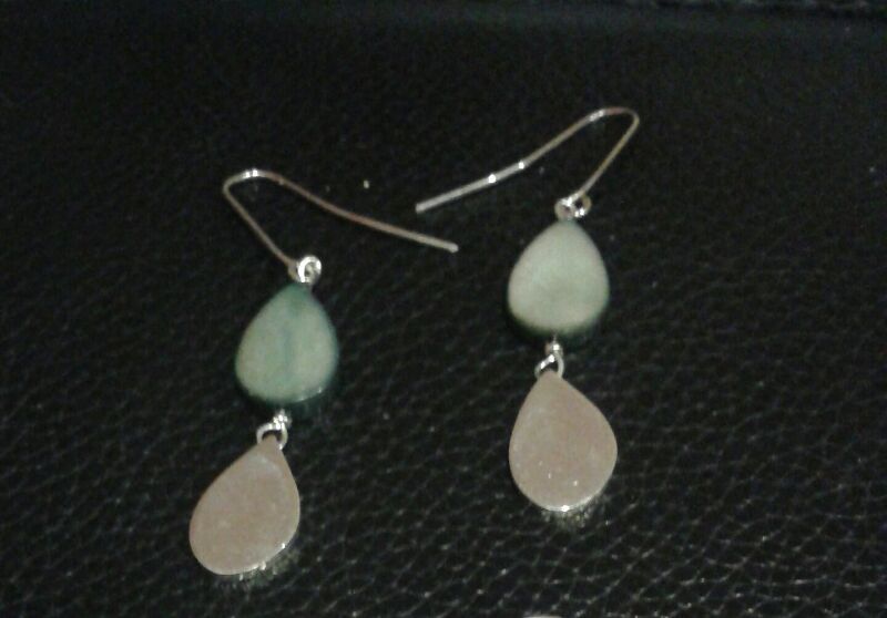 Pure silver tear drops earings metallic grey blue plastic & silver!