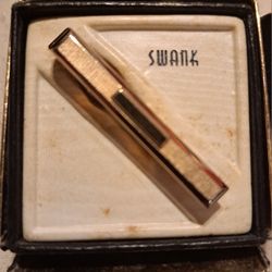 Vintage Swank Gold Tone Tie Bar Clip Signed