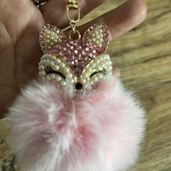 Pink Fur Fox Purse Charm