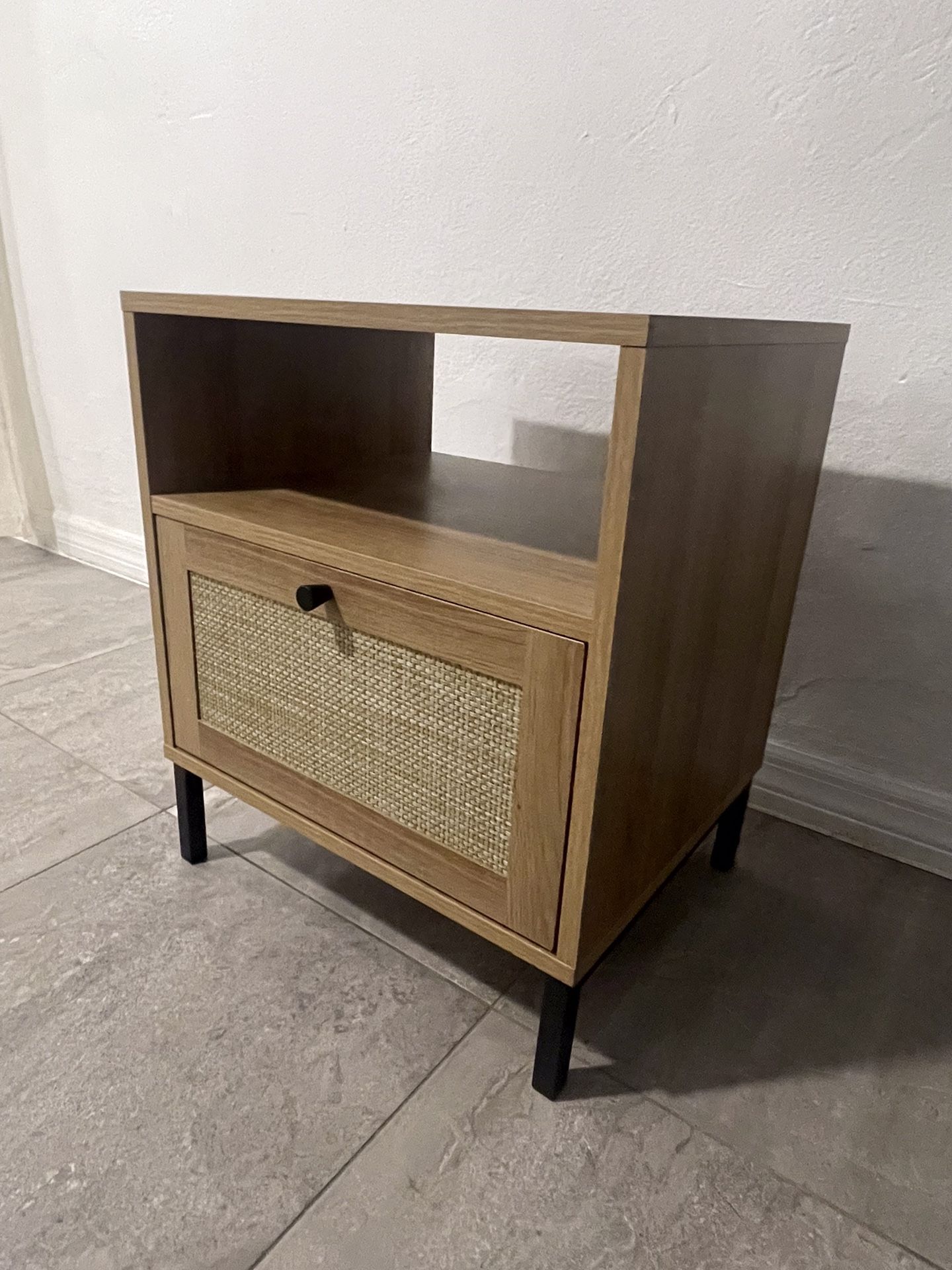 Rattan Nightstand or End table in natural oak color