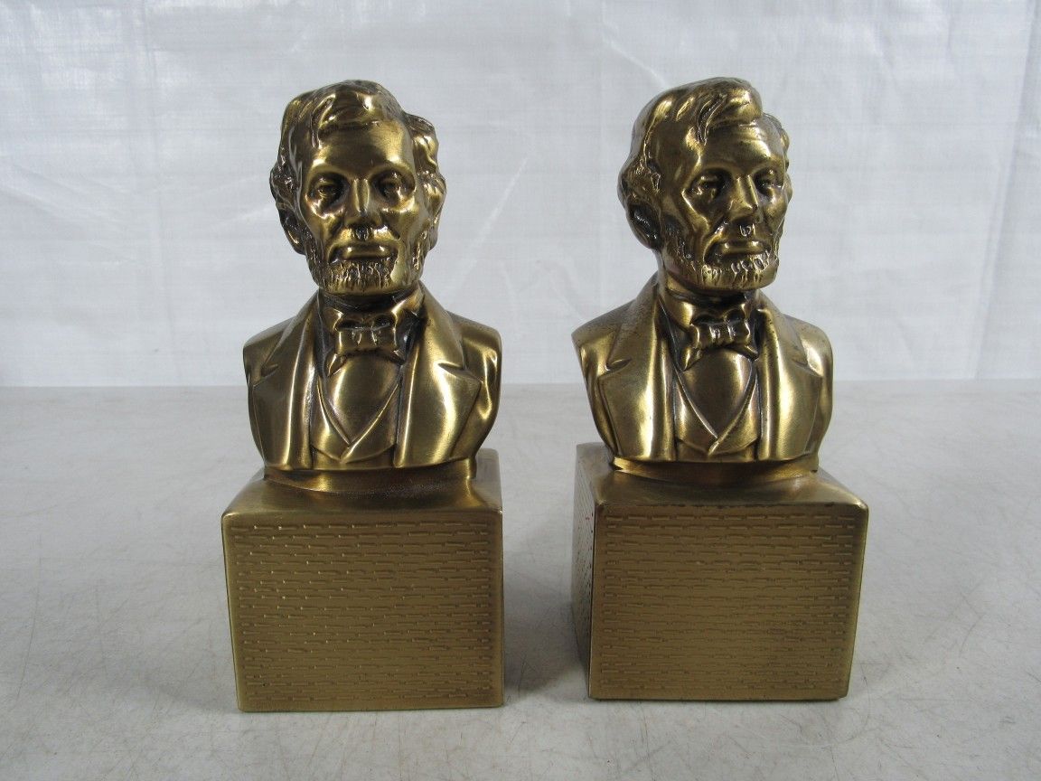 Abraham Lincoln Vintage Philadelphia Mfg. Co. Solid Brass Bookends