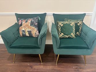 Pair of Green Velvet Accent Chairs