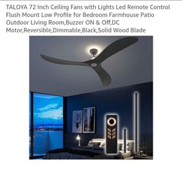 New 72 inch ceiling fan with light is black and has three blades.