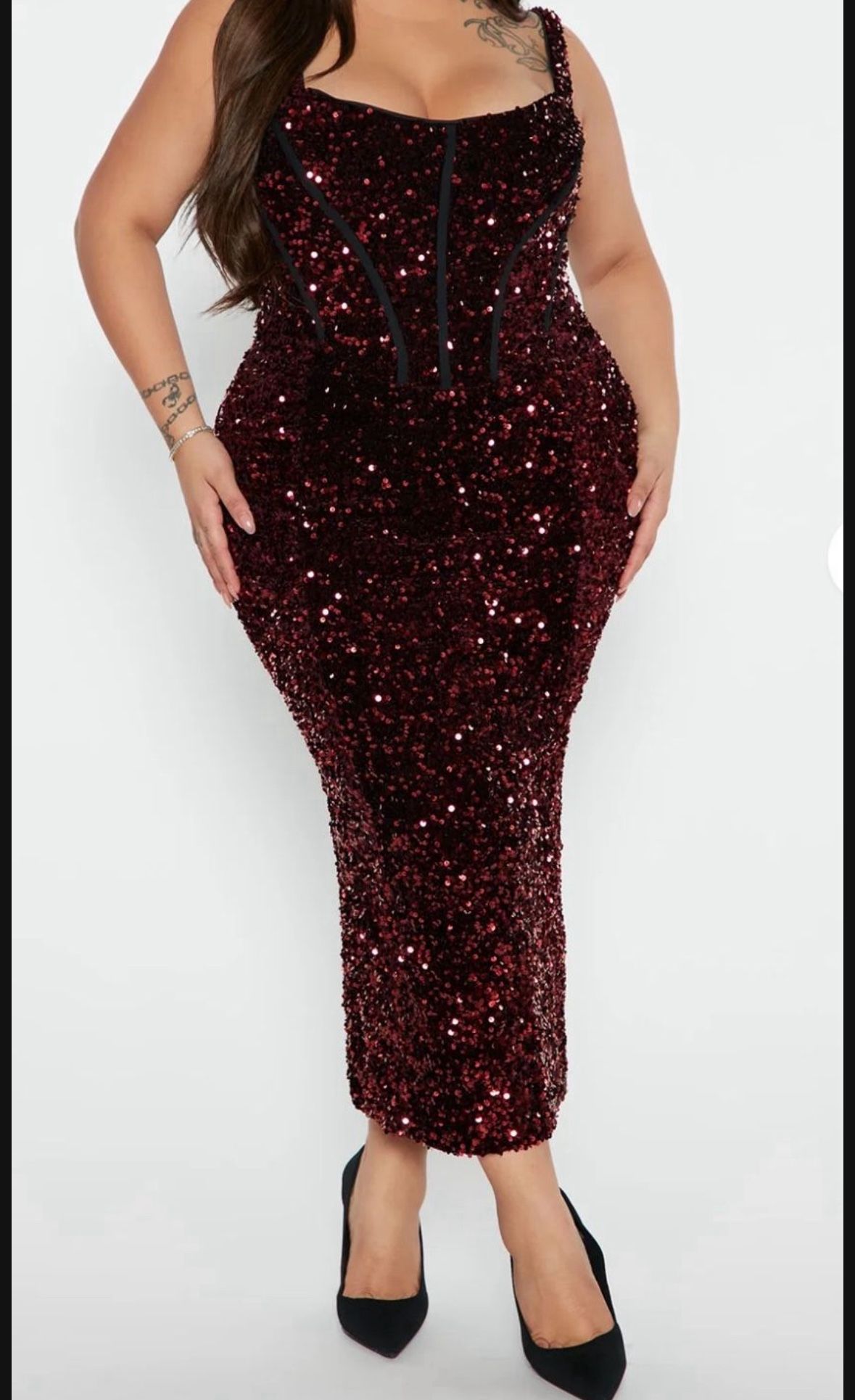 NEW Fashion Nova Sequin Midi Burgundy Black Dress