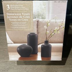 3 Handcrafted Stoneware Vases 