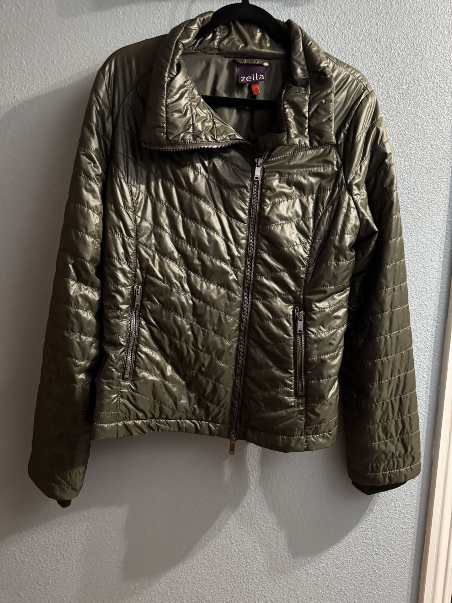 Zella Dark Army Green Lightweight Packable Quilted Jacket Size L