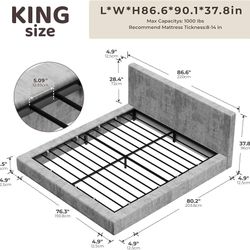 AirFrame King Size Bed Frame with Headboard, Cloud Upholstered Platform Bed Frame, 5 Inch Foam Cushioned, No Box Spring, Easy Assembly(Moon Grey)