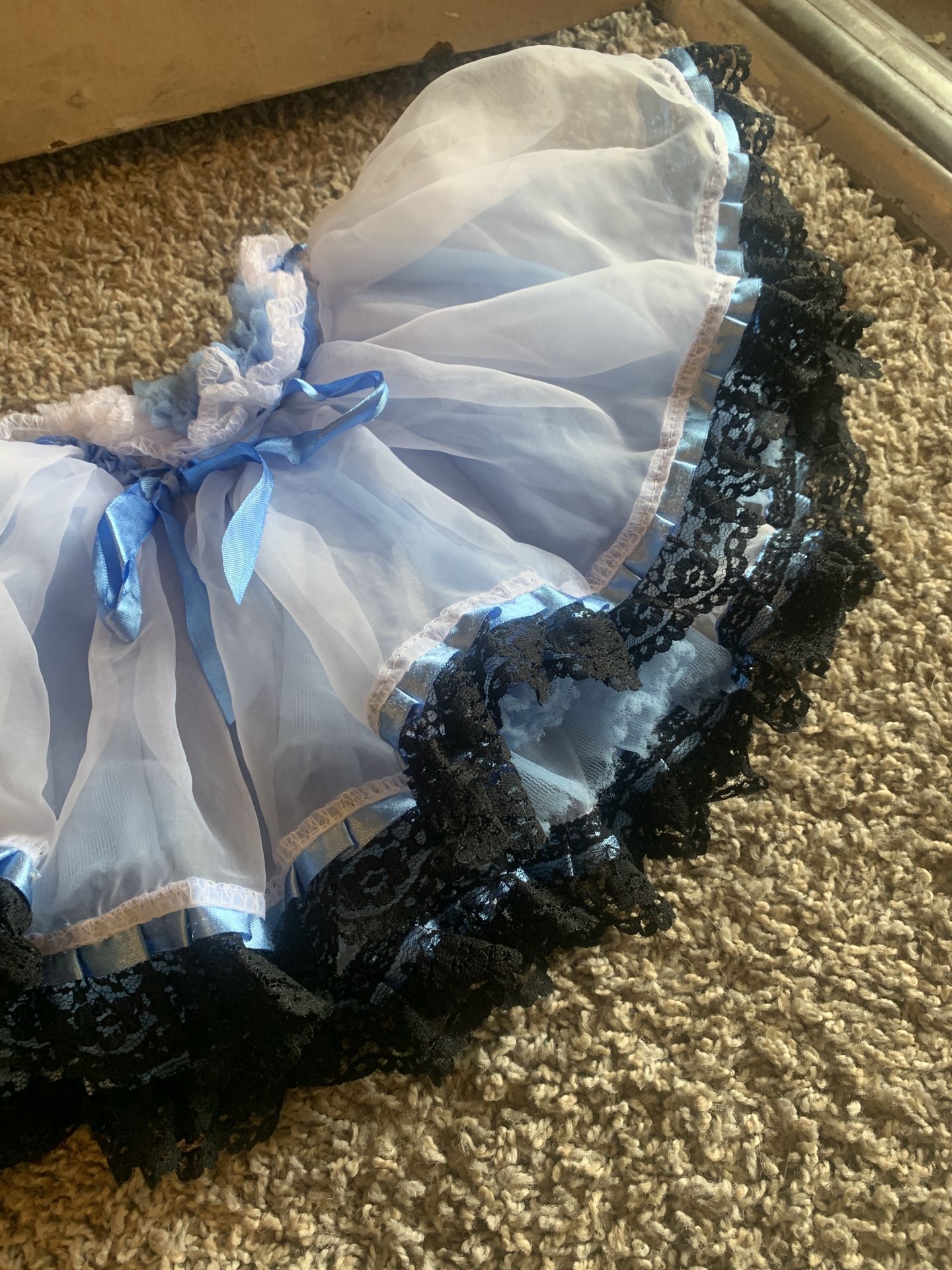 Leg Avenue Blue White Tulle Skirt Black Lace Trim