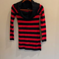INC Long Cowel Neck Sweater Red & Black