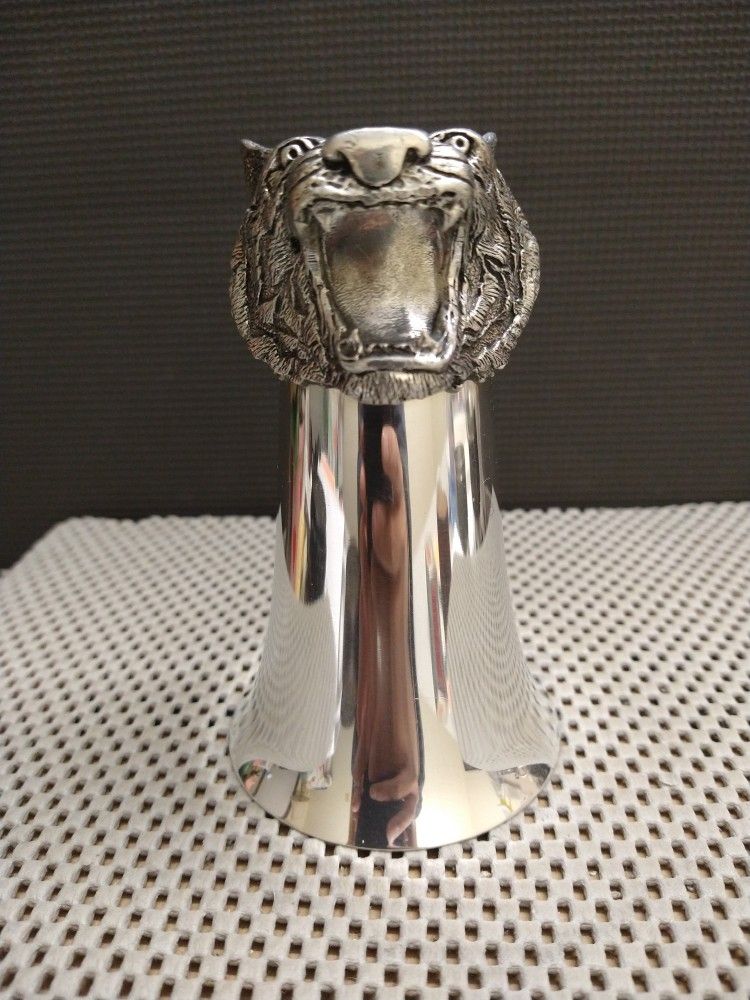 Vintage Silver Plated Pewter Tiger Stirrup Cup 