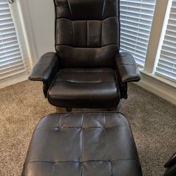 Faux Leather Reclining Swivel Chair With Ottoman Dark Brown 