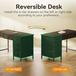 Computer Desk with 6 Drawers, 40 Inch Small Desk with Storage, Reversible Desk with Headphone Hook for Home Office, Work Study Table for Bedroom, Blac