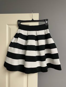 Express Black White Stripe Flare Skirt, XS, women