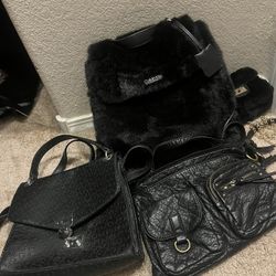Lot Of Black Purses & Fur Backpack Calvin Klein , Guess