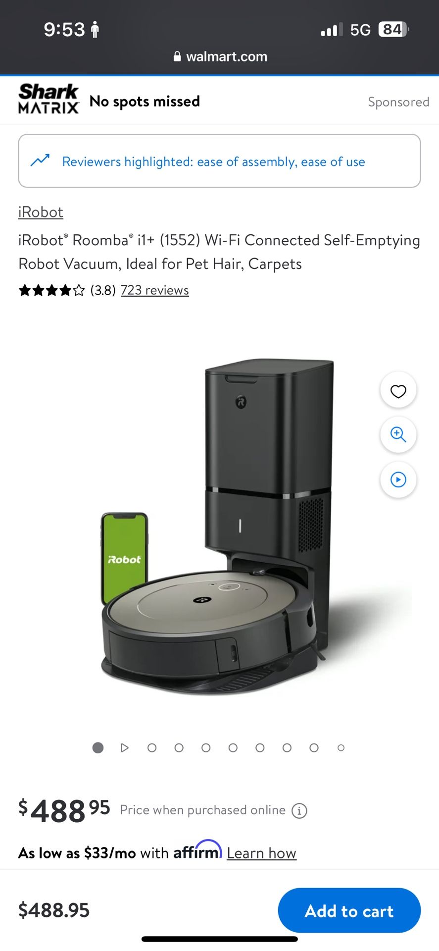 iRobot® Roomba i1+ (1552) Wi-Fi Connected Self-Emptying Robot Vacuum
