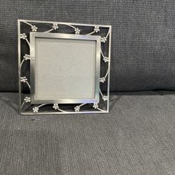 Silver Floral Frame with White Rhinestones 3.5” x 3.5”