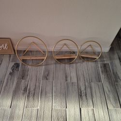 Wood And Gold Wall Shelf Set