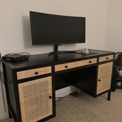 Black / Rattan Desk - Mid century Modern - Great Condition