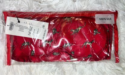 Chico’s SILK PROWLING LEOPARD Sleep Mask And Pillowcase 100% Silk NEW RED Rare discontinued