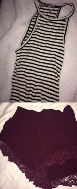 Size s striped halter top and size xs maroon shorts women's