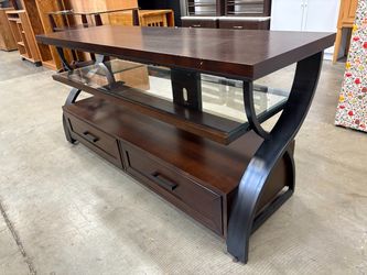 BAYSIDE FURNISHINGS Dark Finished 3 Tier 2 Drawer Media Stand with Crossed Metal Frame