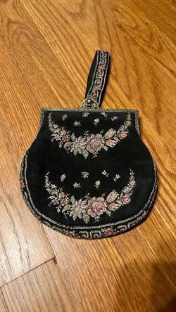 Vintage black needlepoint wristlet