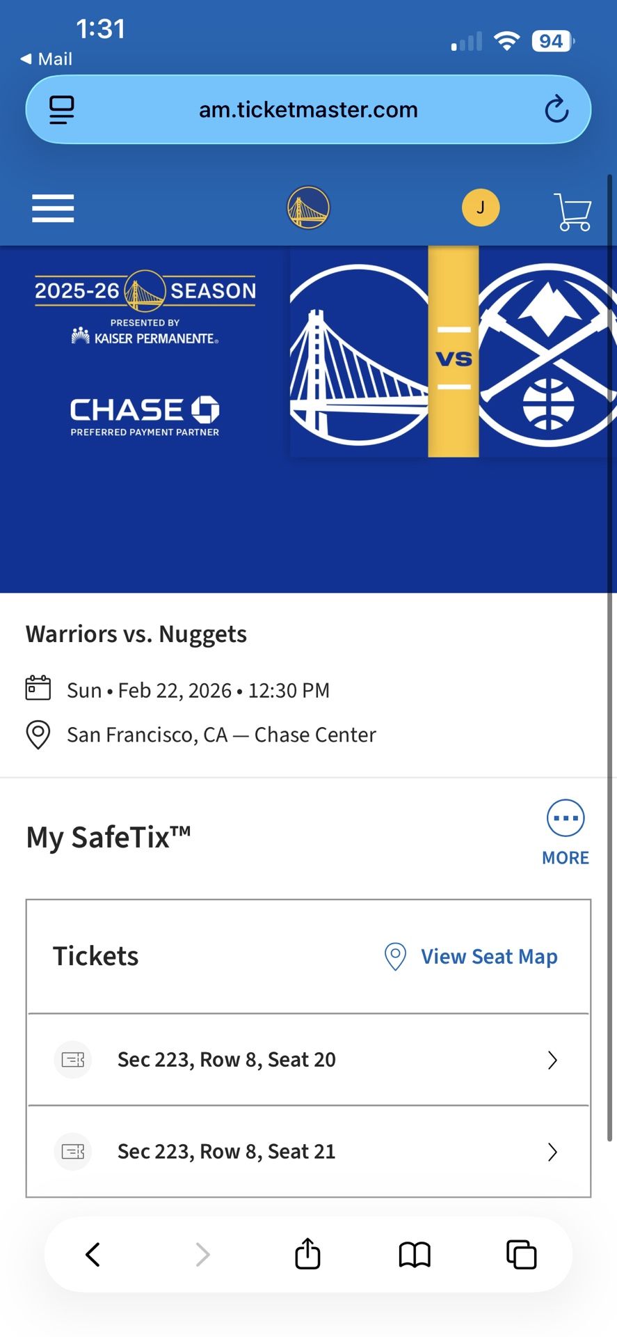 Golden State Warriors Versus Denver Nuggets Tickets 02/22/2026