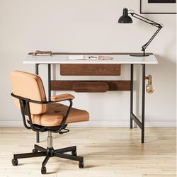 Computer Desk with Drawers, 47 inch Home Office Desk with Storage Hooks and Power Strip Design, MDF Game Desk for Study Home Office