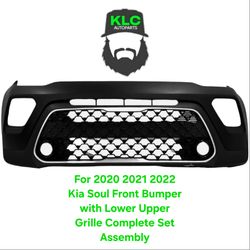 For 2020 2021 2022 Kia Soul Front Bumper with Lower Upper Grille Complete Set Assembly