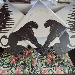 Three Frame Black Panthers In Love Art Signed By Artist