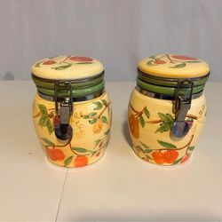 Art Glass 2 Apothecary Jars w/ Leads that Seal And Latch Fruit Designpac, Inc.