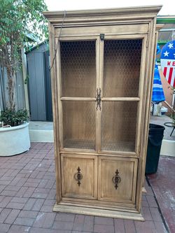 Vintage Wood Cabinet with Wire Mesh Doors