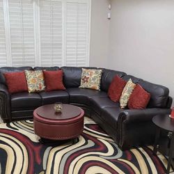 Genuine leather sectional sofa