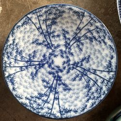 Vintage Japanese Blue & White Porcelain Bamboo Pattern Saucer 5"