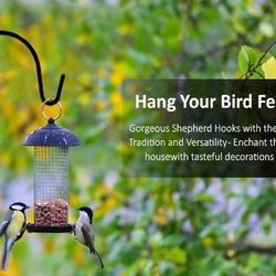 FEED GARDEN 4 Pack Shepherd Hook Bird Feeder Pole 35" Solid Metal w/Hook for Hanging String Lights, Mason Jars, Wedding Plant Baskets, Black