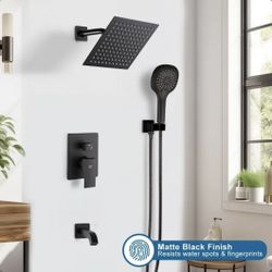 Shower Tub Faucet Set Matte Black Bathroom 8 Inch Shower Head System with Tub Spout Wall Mounted Singe Handle Tub and Shower Trim 