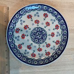 Polish Pottery Medium Plate With Red And Blue Flowers